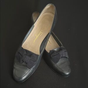 Salvatore Ferragamo Navy Leather Flats w/formal BowTie.